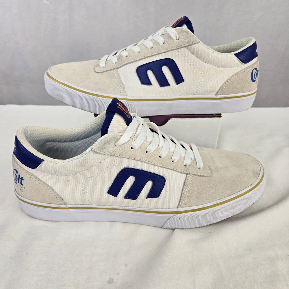 Etnies x Colt 45 Mens‎ Cream Blue Suede Canvas Low Top Skate Shoes Sneakers 9.5